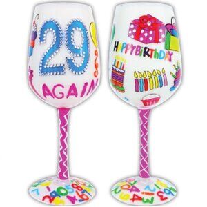 Bottom's Up 15-Ounce "29 Again" Hand Painted Wine Glass with Bling